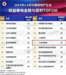 一飞冲天300倍游戏位列中指院2023年1-6月全国房企拿地TOP100排行榜第74位